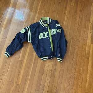 Navy Blue and Grey Varsity Snap Fleece Lined Jacket Vintage Street wear